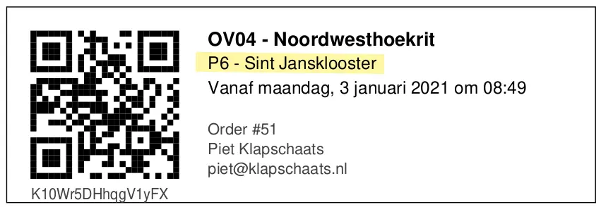 Qrcode blok op het eticket